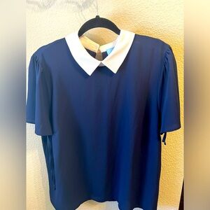CeCe Short Sleeve Collard Blouse - Navy - size X-Large